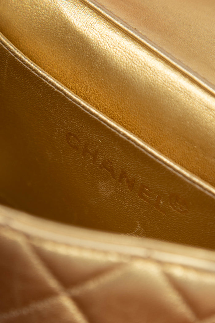 90s Chanel Gold Lambskin Leather Mini Top Handle with 24k GHW
