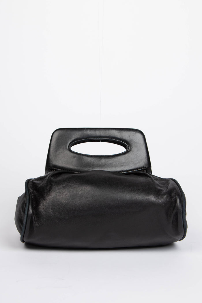 2000s Chanel Black Lambskin Leather Chain Top Handle Bag