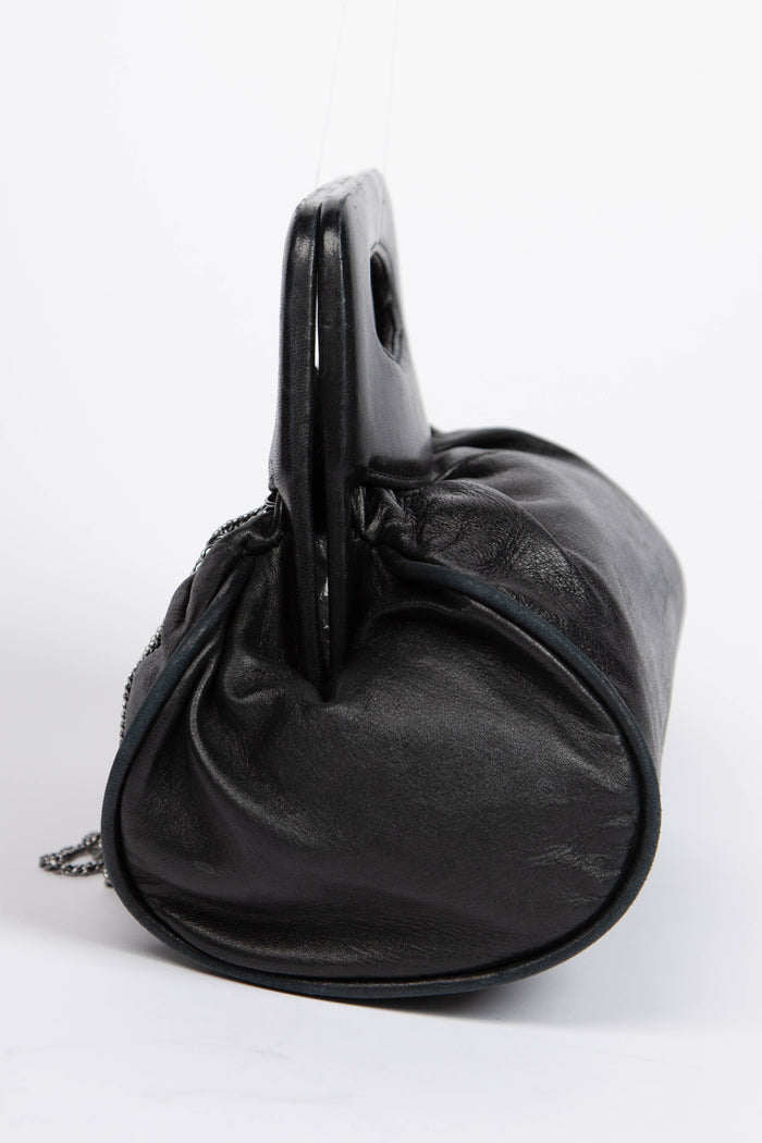 2000s Chanel Black Lambskin Leather Chain Top Handle Bag