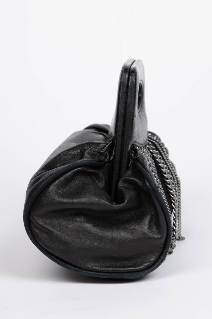 2000s Chanel Black Lambskin Leather Chain Top Handle Bag