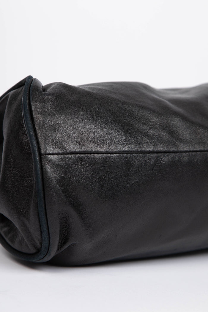 2000s Chanel Black Lambskin Leather Chain Top Handle Bag