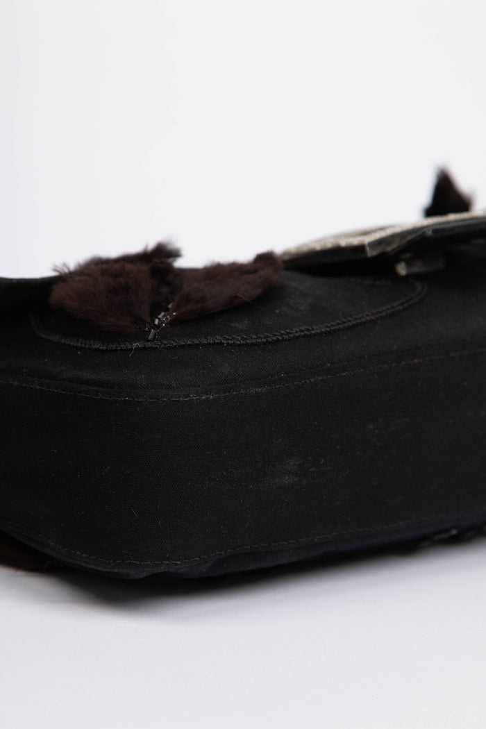Vintage Fendi Black Embellished Neoprene Baguette Shoulder Bag