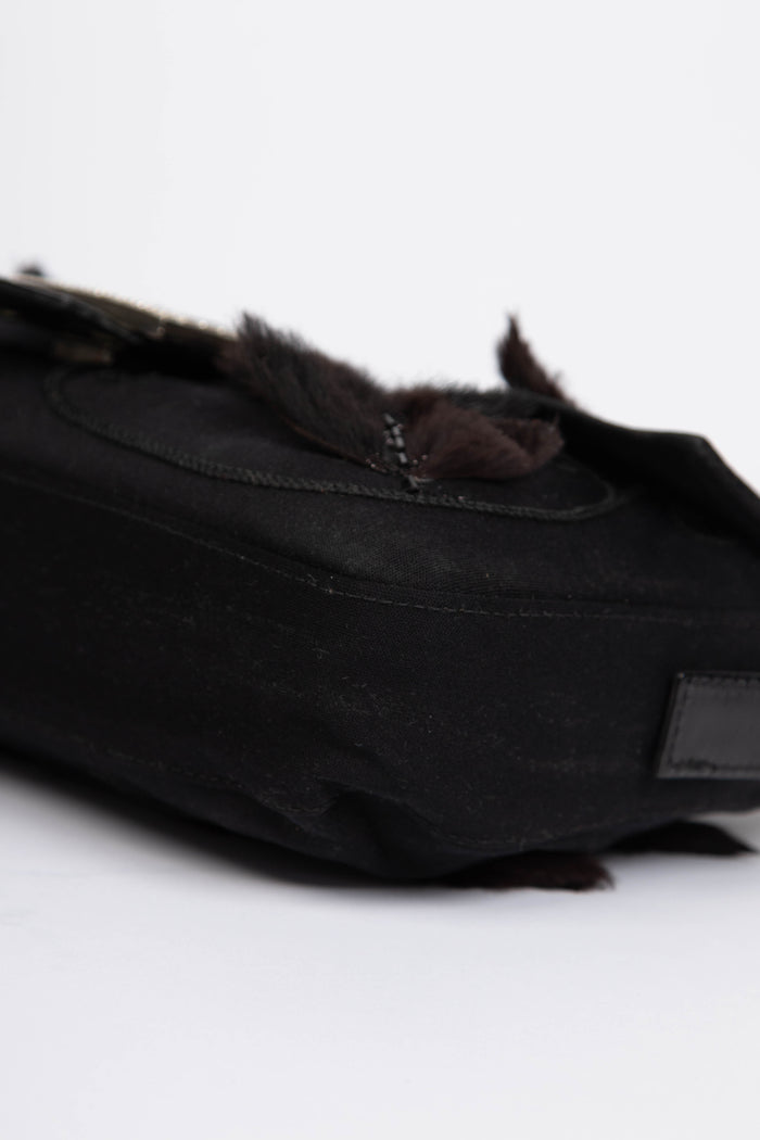 Vintage Fendi Black Embellished Neoprene Baguette Shoulder Bag