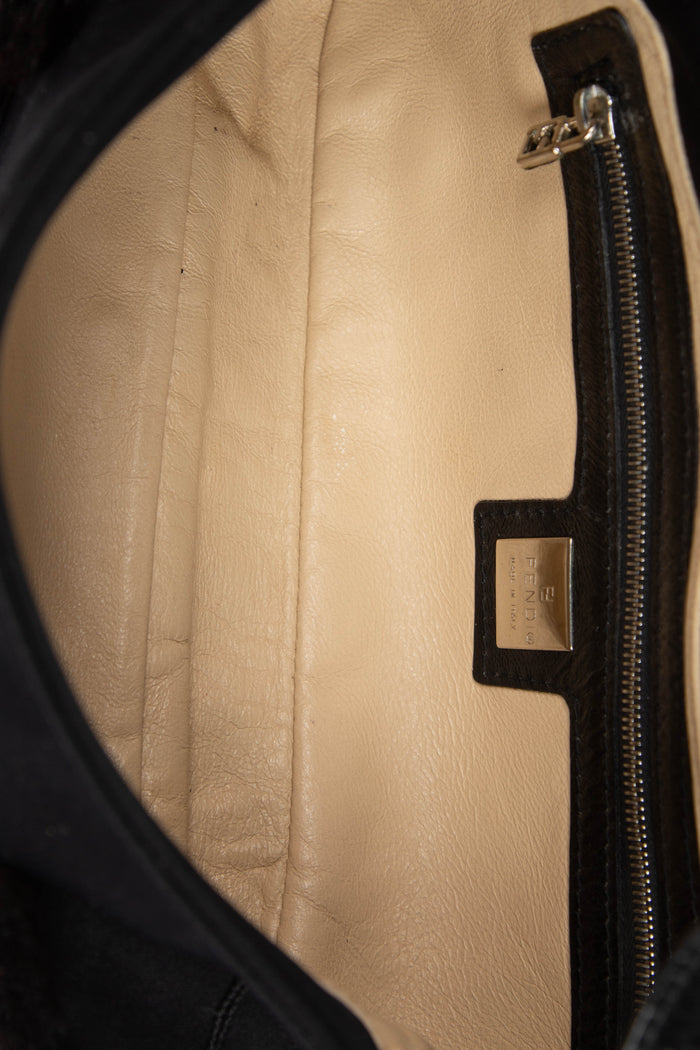 Vintage Fendi Black Embellished Neoprene Baguette Shoulder Bag