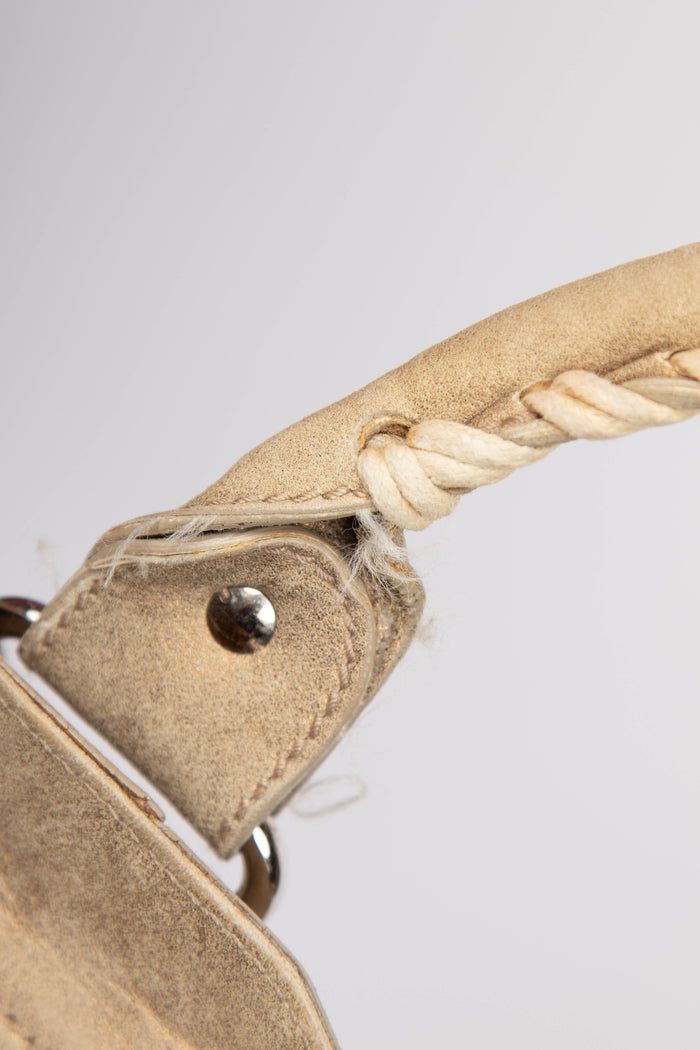 2010s Balenciaga Beige Suede City Bag with Giant Silver Hardware