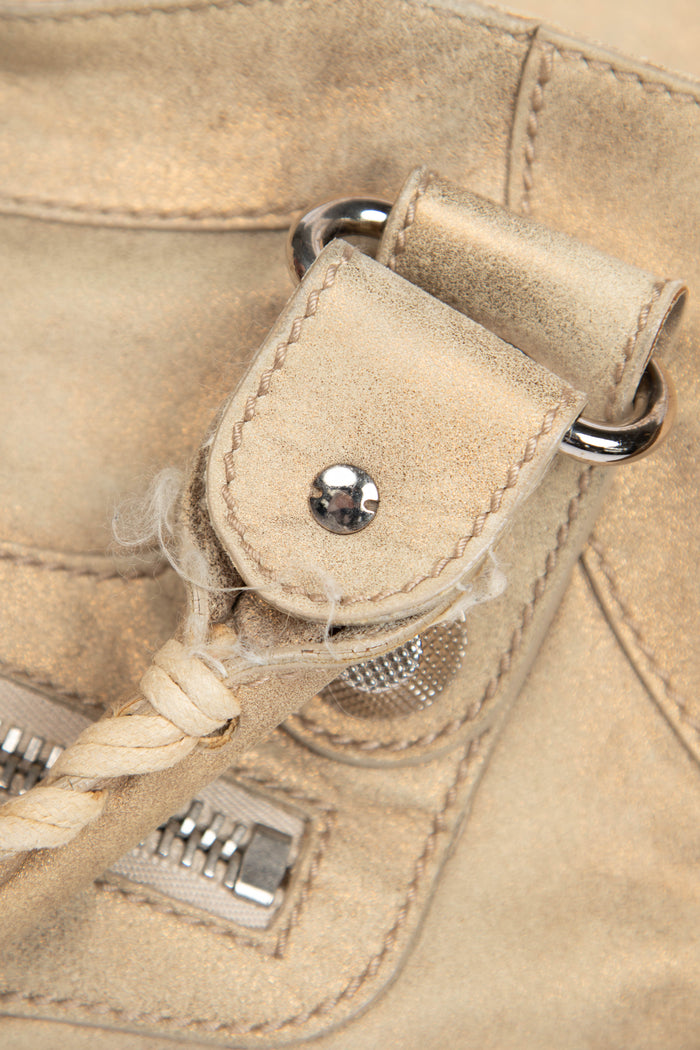 2010s Balenciaga Beige Suede City Bag with Giant Silver Hardware