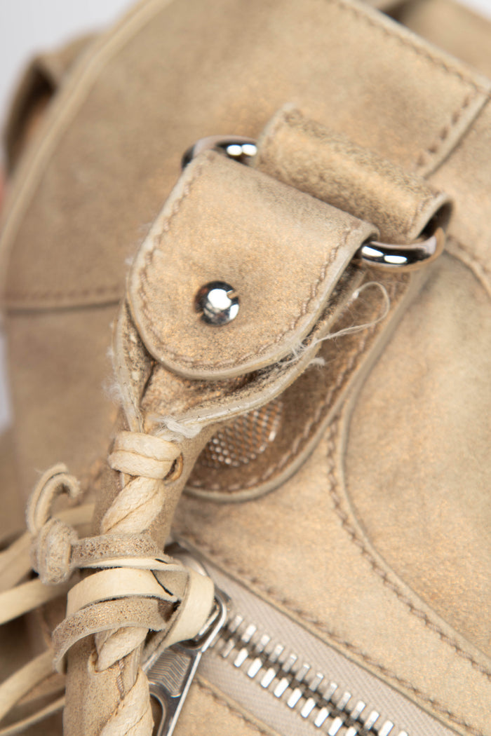 2010s Balenciaga Beige Suede City Bag with Giant Silver Hardware