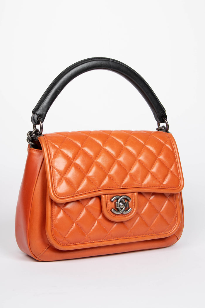 2010s Chanel Orange Leather Prestige Shoulder Bag
