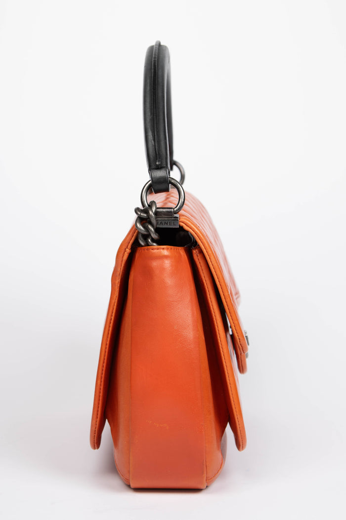 2010s Chanel Orange Leather Prestige Shoulder Bag
