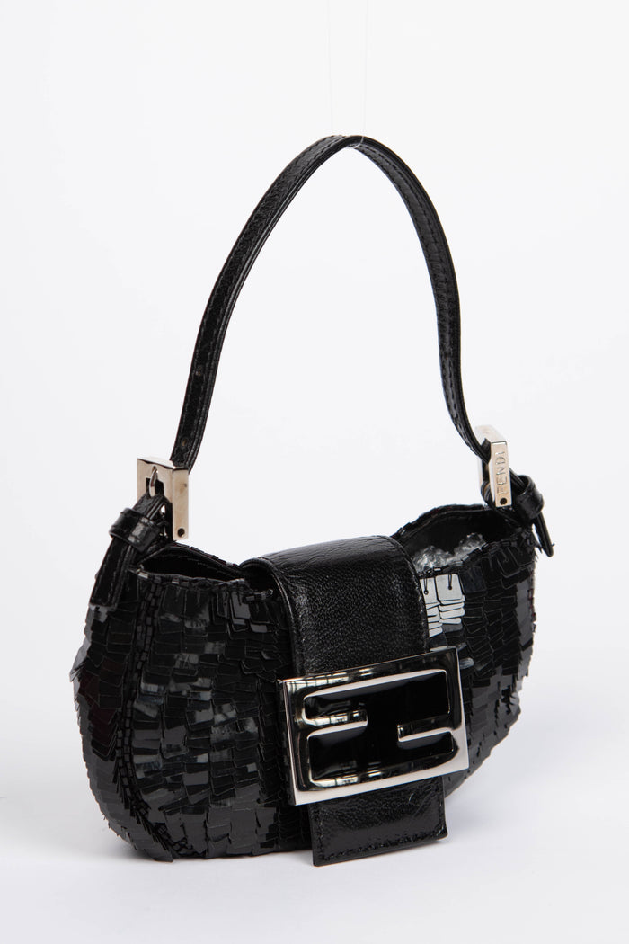 RARE Vintage Fendi Black Sequin Mini Croissant Top Handle Bag