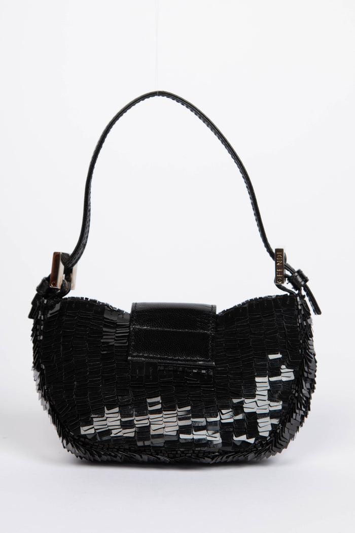 RARE Vintage Fendi Black Sequin Mini Croissant Top Handle Bag