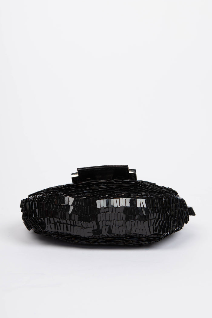 RARE Vintage Fendi Black Sequin Mini Croissant Top Handle Bag