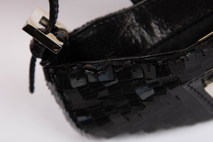 RARE Vintage Fendi Black Sequin Mini Croissant Top Handle Bag
