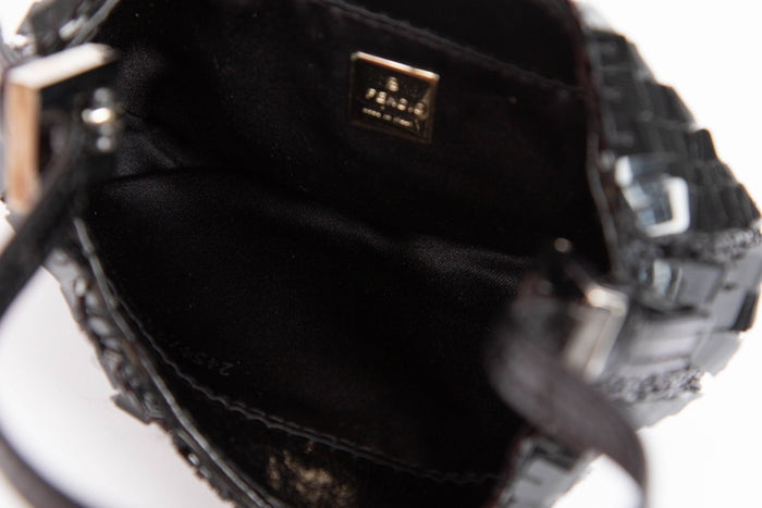 RARE Vintage Fendi Black Sequin Mini Croissant Top Handle Bag