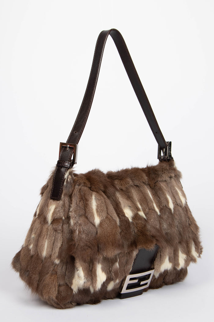 2000s Fendi Brown Fur Mamma Baguette Shoulder Bag