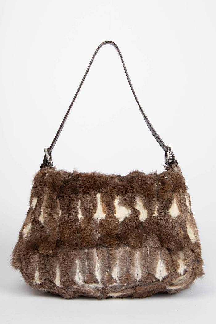 2000s Fendi Brown Fur Mamma Baguette Shoulder Bag