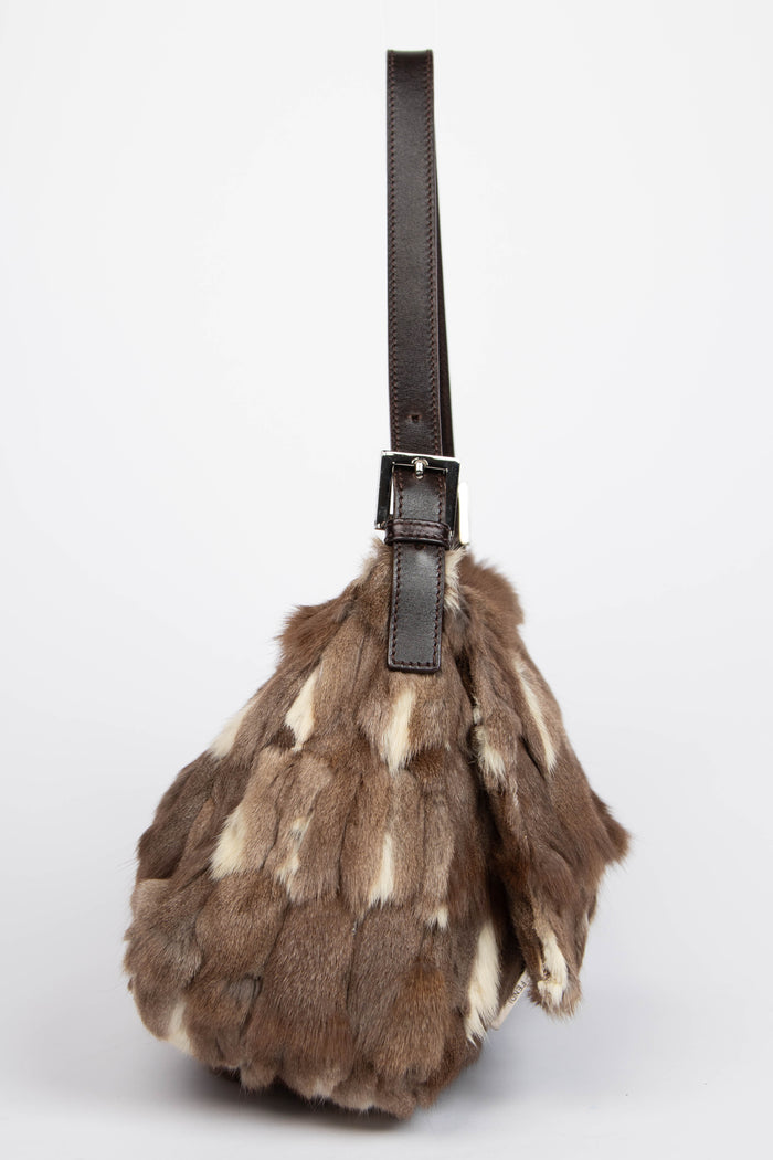 2000s Fendi Brown Fur Mamma Baguette Shoulder Bag