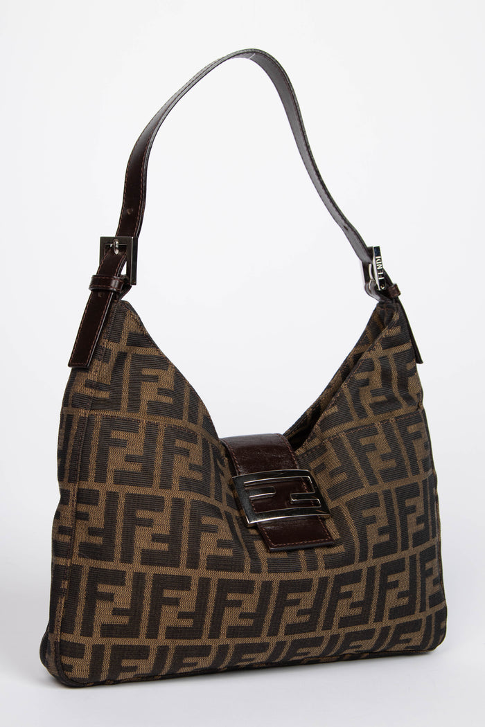 90s Fendi Zucca Canvas Shoulder Bag SHW