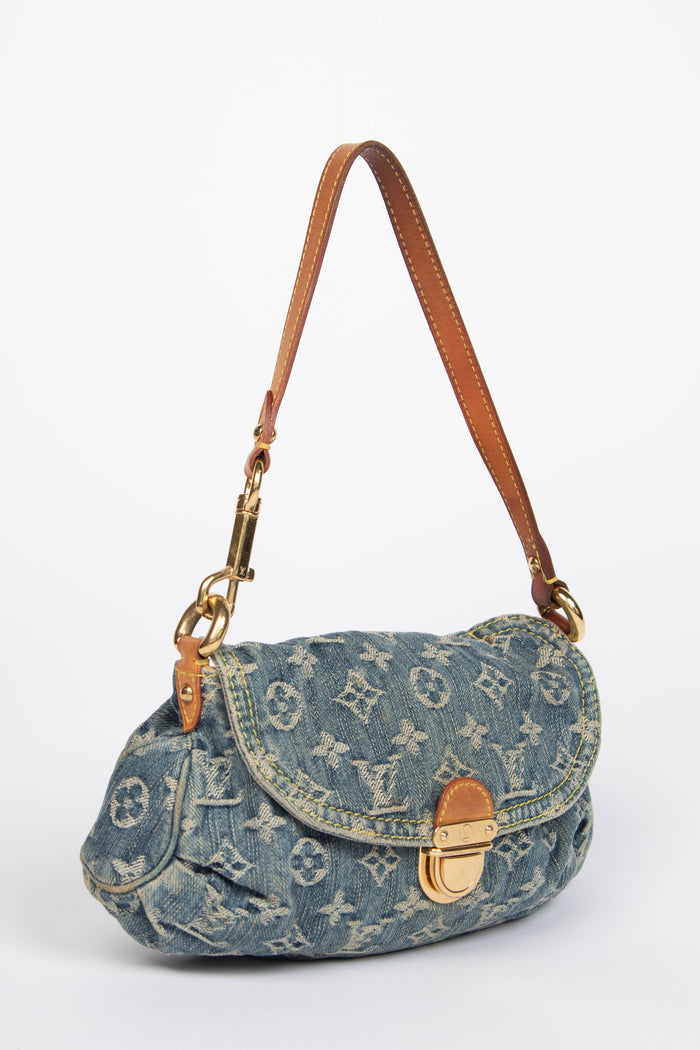 2000s Louis Vuitton Pleaty PM Blue Denim Shoulder Bag