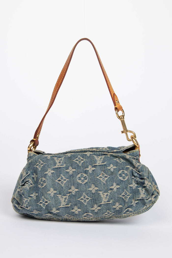 2000s Louis Vuitton Pleaty PM Blue Denim Shoulder Bag