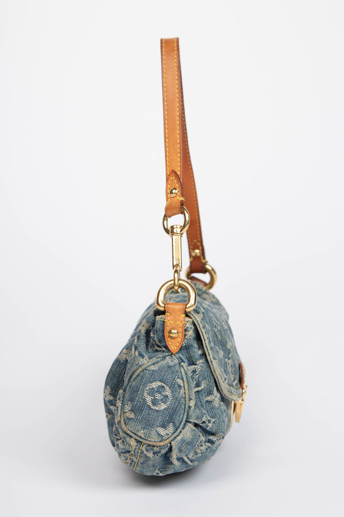 2000s Louis Vuitton Pleaty PM Blue Denim Shoulder Bag