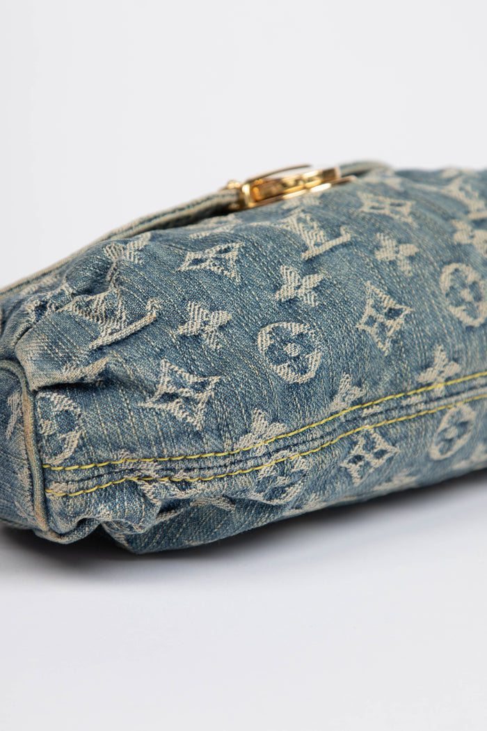 2000s Louis Vuitton Pleaty PM Blue Denim Shoulder Bag