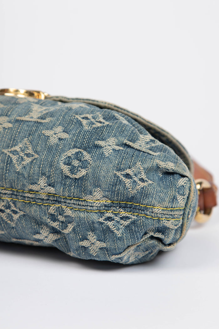2000s Louis Vuitton Pleaty PM Blue Denim Shoulder Bag
