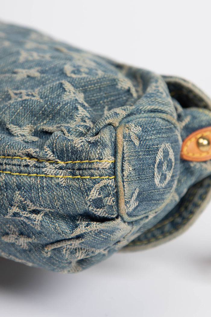 2000s Louis Vuitton Pleaty PM Blue Denim Shoulder Bag