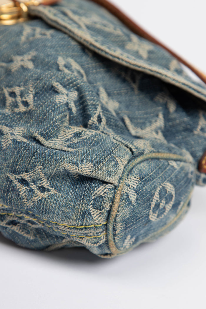 2000s Louis Vuitton Pleaty PM Blue Denim Shoulder Bag