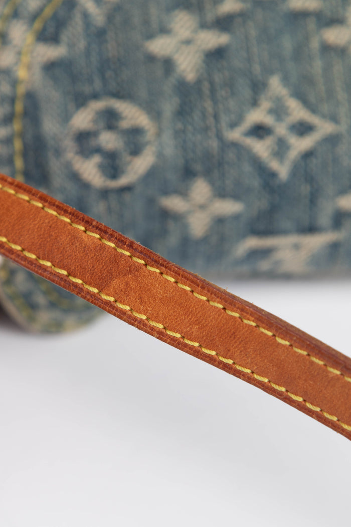 2000s Louis Vuitton Pleaty PM Blue Denim Shoulder Bag