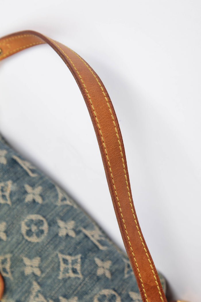 2000s Louis Vuitton Pleaty PM Blue Denim Shoulder Bag