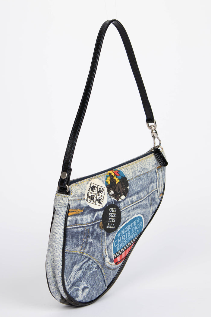 2000s Christian Dior "Diorella" Denim Print Saddle Bag