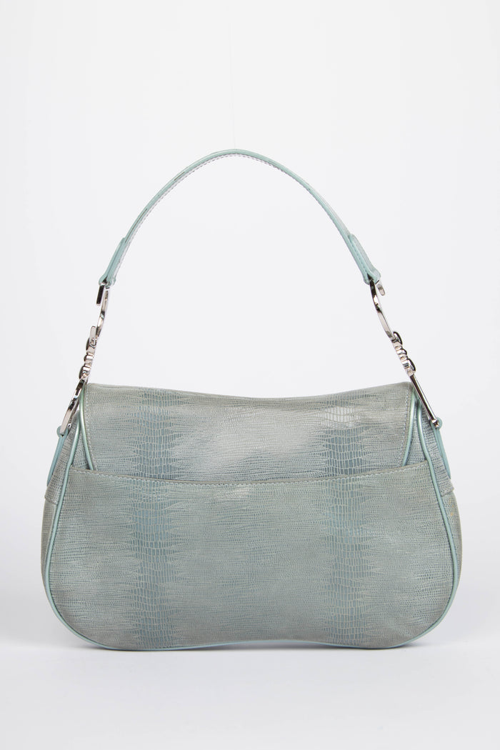 Vintage Christian Dior Green Mock Lizard Double Saddle Shoulder Bag