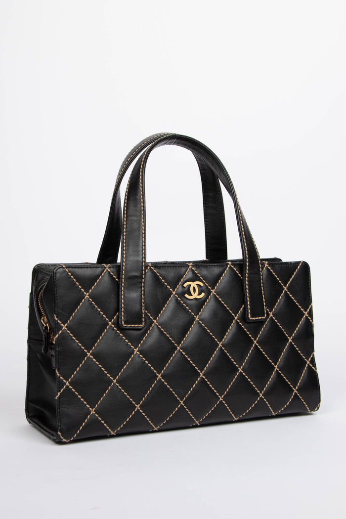 2000s Chanel Black Leather Wild Stitch Tote Bag