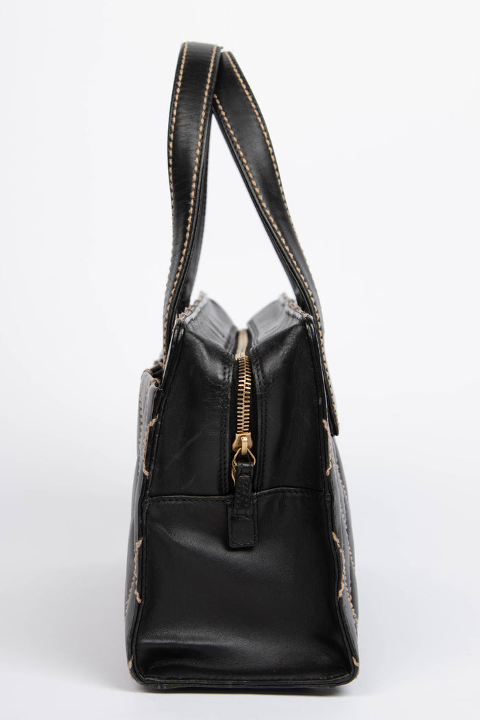 2000s Chanel Black Leather Wild Stitch Tote Bag