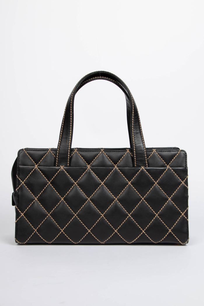 2000s Chanel Black Leather Wild Stitch Tote Bag