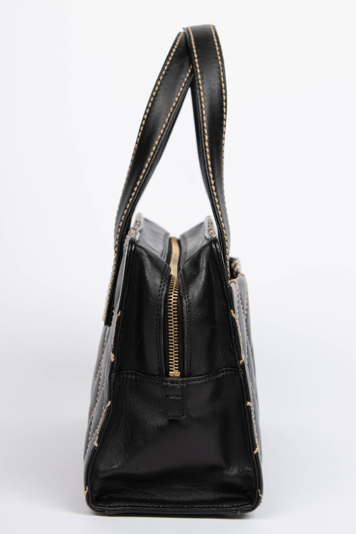 2000s Chanel Black Leather Wild Stitch Tote Bag