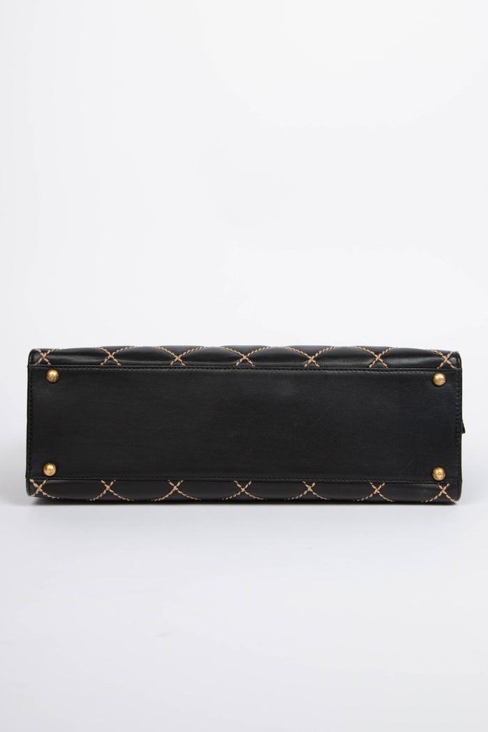 2000s Chanel Black Leather Wild Stitch Tote Bag