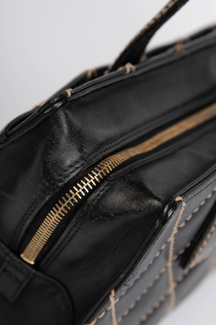 2000s Chanel Black Leather Wild Stitch Tote Bag