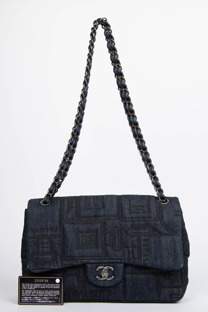 2016 Chanel No.5 Perfume Bottle Stitched Denim Jumbo Single Flap Bag