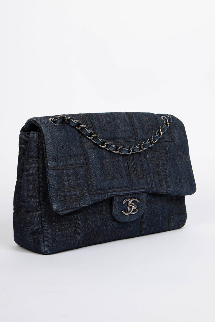 2016 Chanel No.5 Perfume Bottle Stitched Denim Jumbo Single Flap Bag