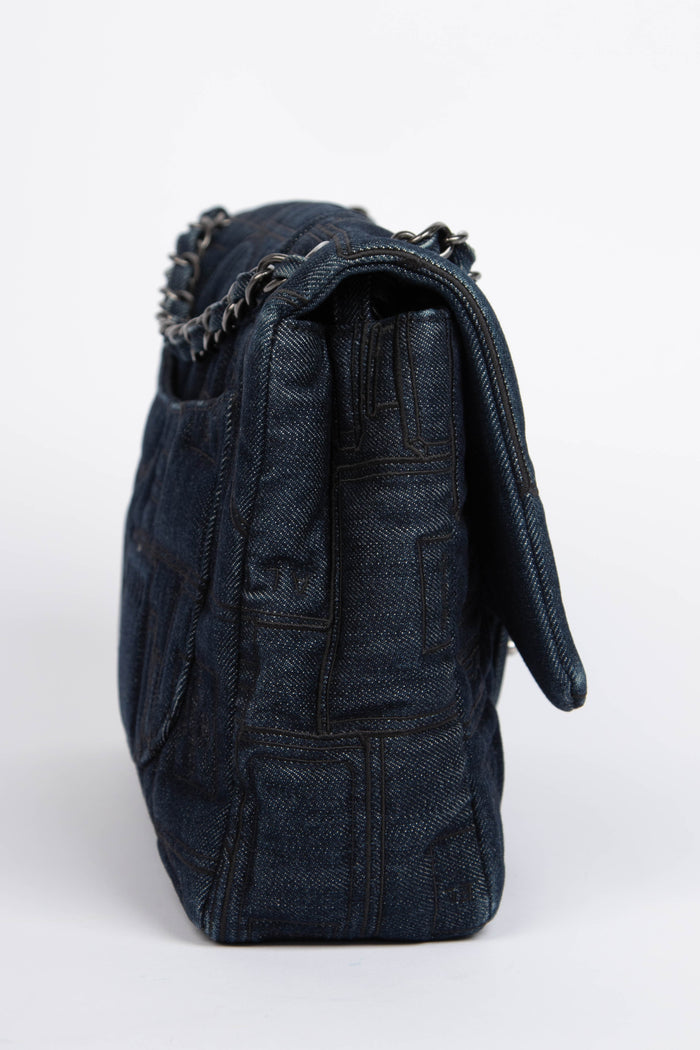 2016 Chanel No.5 Perfume Bottle Stitched Denim Jumbo Single Flap Bag