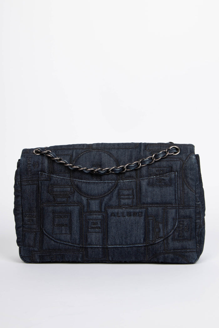 2016 Chanel No.5 Perfume Bottle Stitched Denim Jumbo Single Flap Bag
