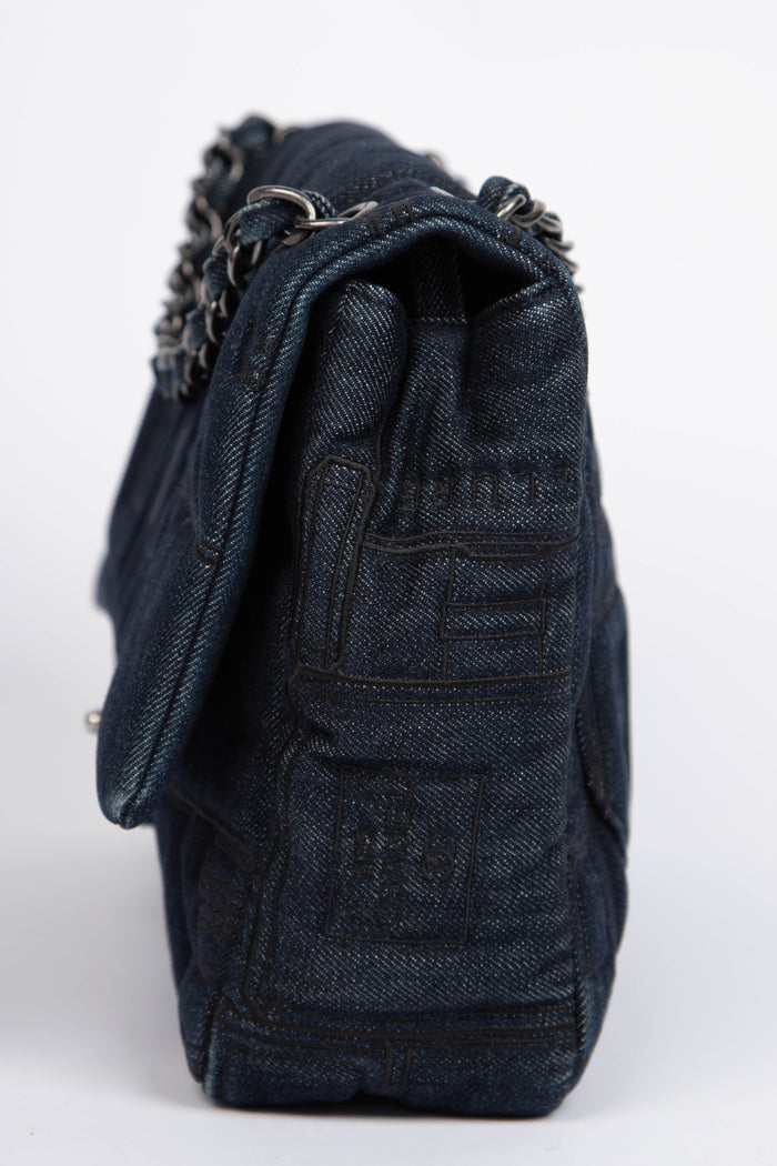 2016 Chanel No.5 Perfume Bottle Stitched Denim Jumbo Single Flap Bag