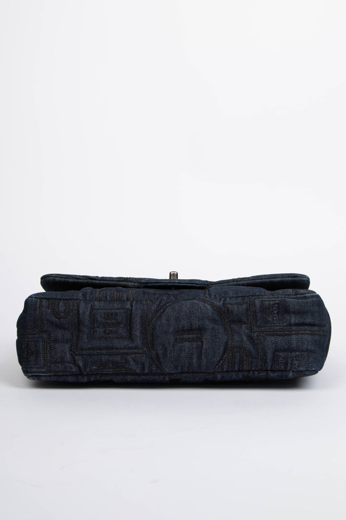 2016 Chanel No.5 Perfume Bottle Stitched Denim Jumbo Single Flap Bag