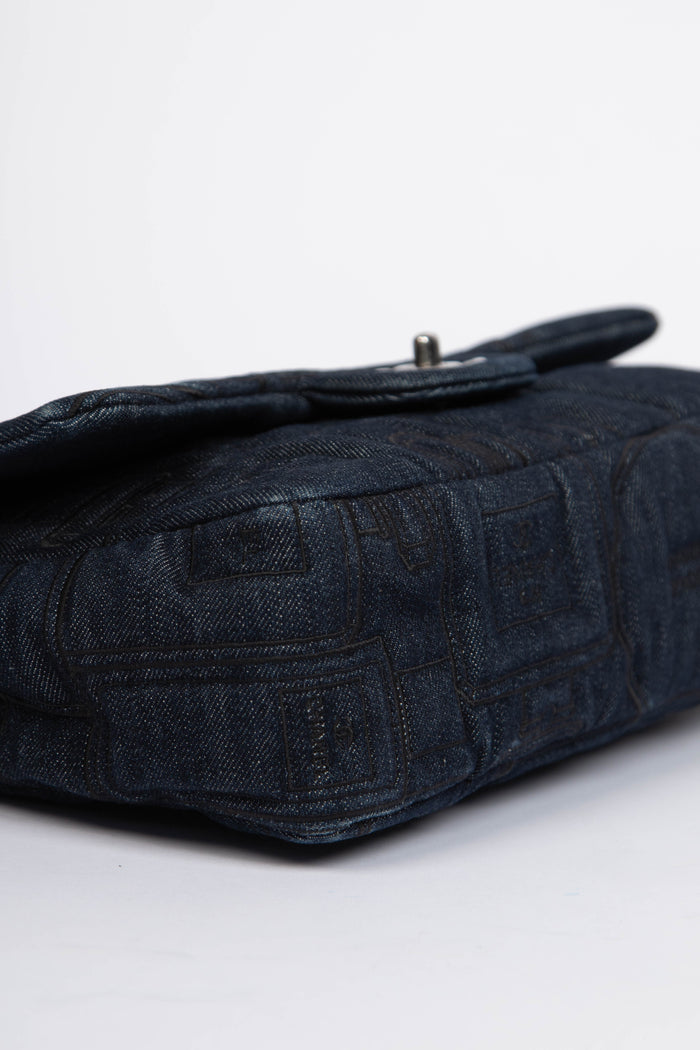 2016 Chanel No.5 Perfume Bottle Stitched Denim Jumbo Single Flap Bag