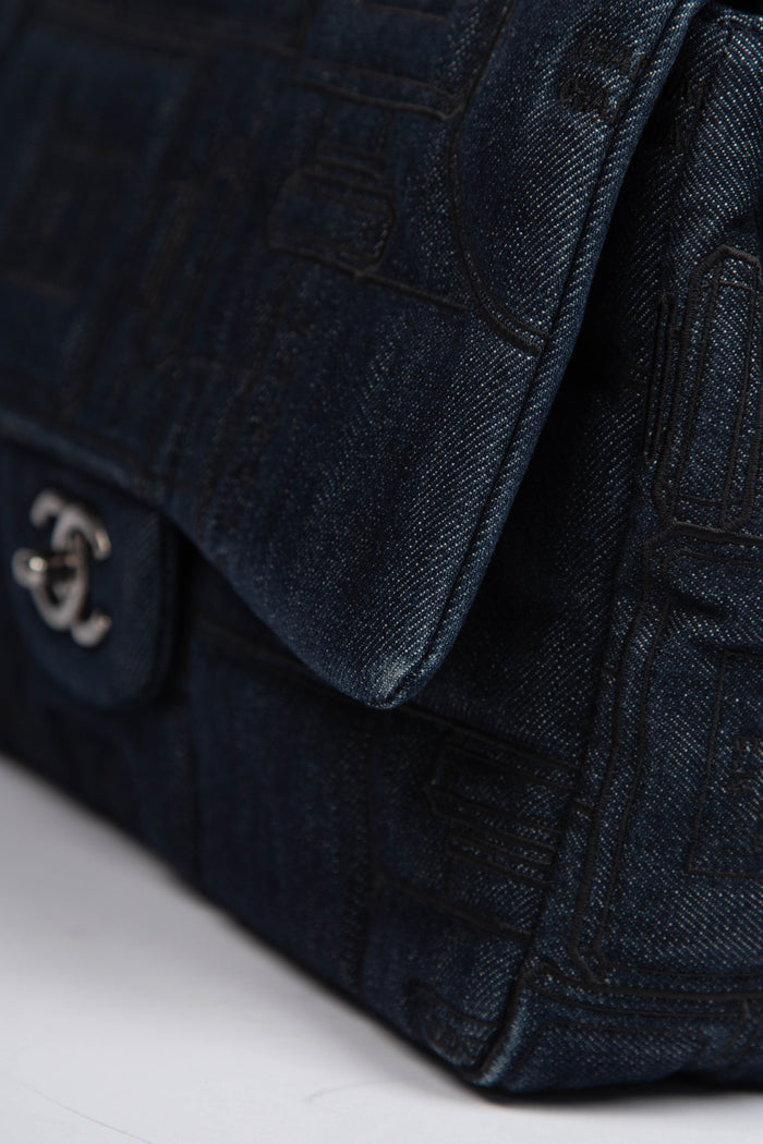 2016 Chanel No.5 Perfume Bottle Stitched Denim Jumbo Single Flap Bag