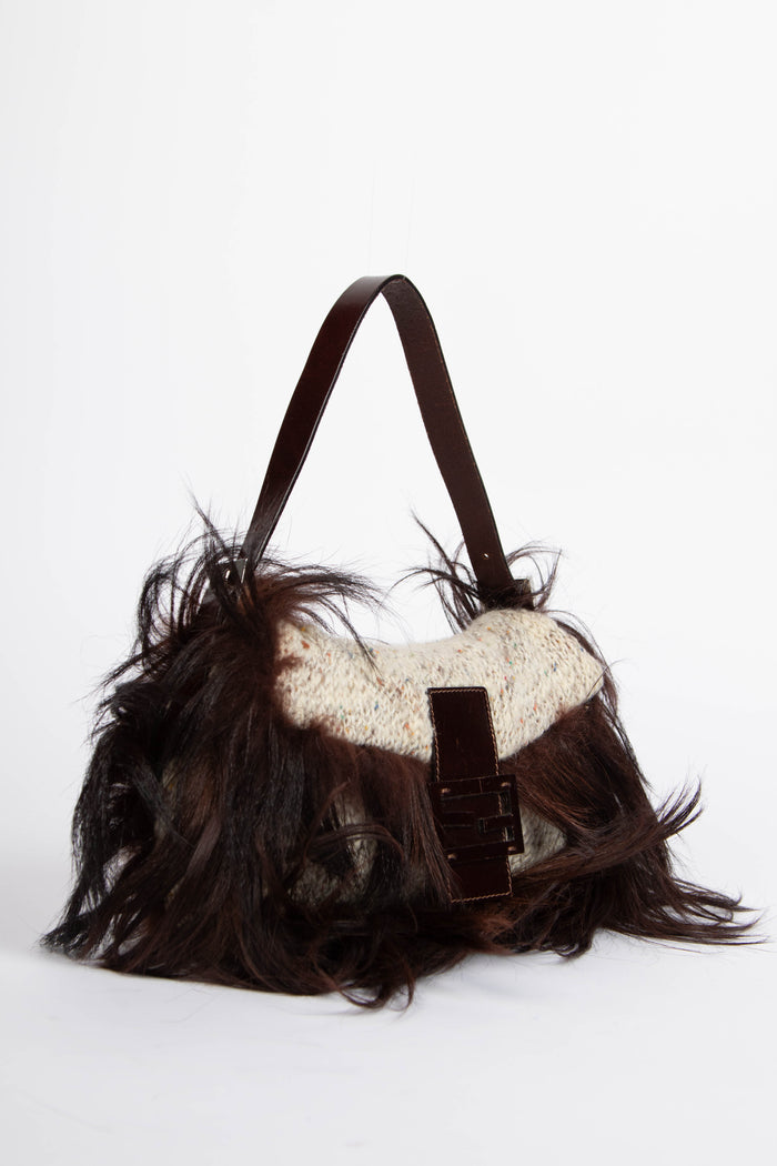 RARE Fendi Knitted & Fur Baguette Shoulder Bag