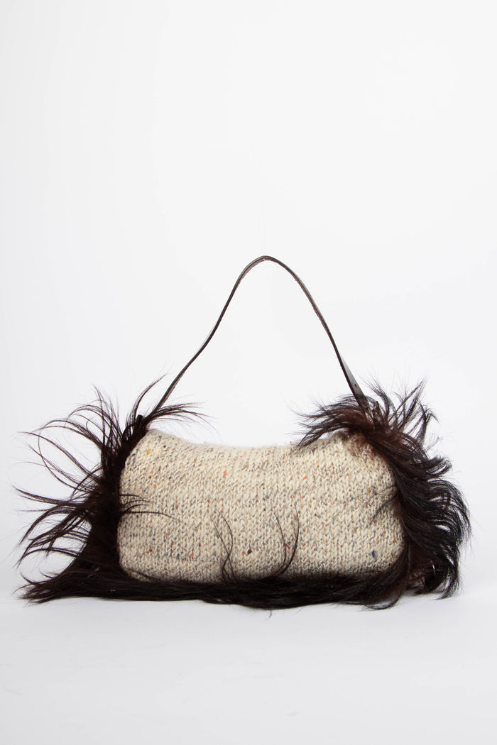 RARE Fendi Knitted & Fur Baguette Shoulder Bag