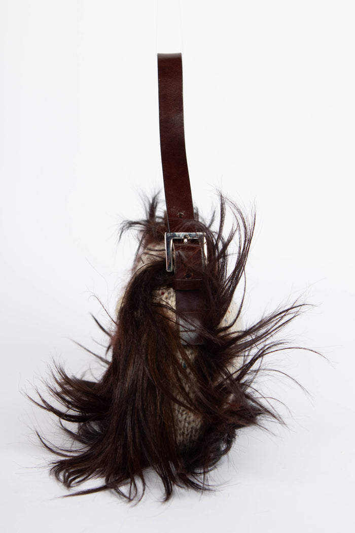 RARE Fendi Knitted & Fur Baguette Shoulder Bag